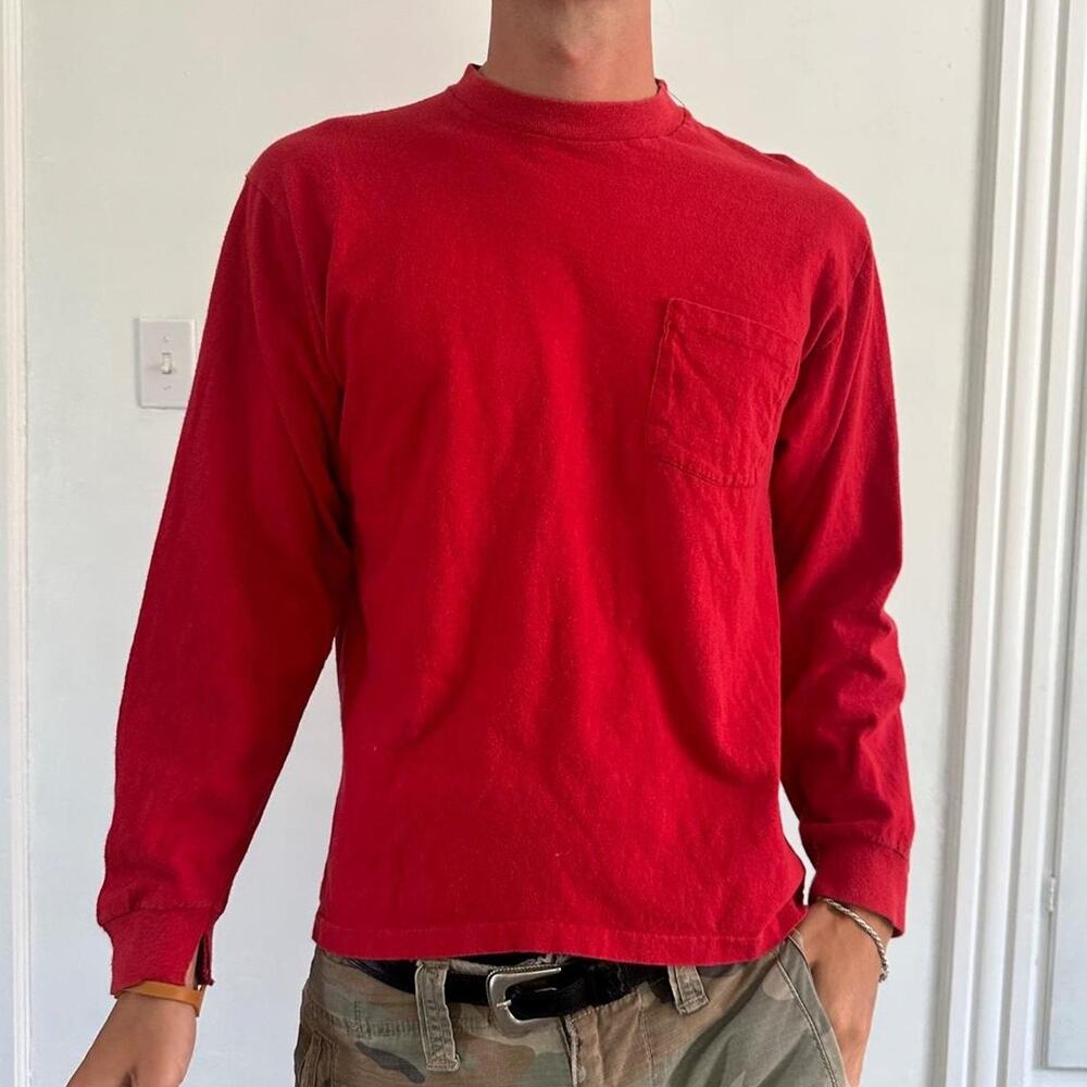 Perfect Vintage 70s Blank Cotton USA Longsleeve Pocket Shirt